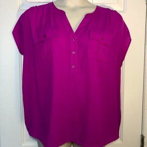 INC Plus Pink Woven-Front V-Neck Top